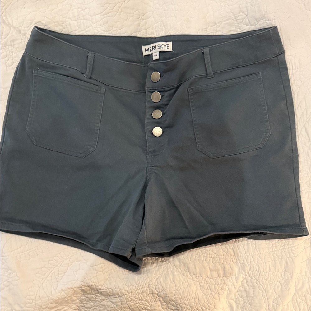 Meri Skye High-Waist Button-Front Women’s Shorts — Slate Blue